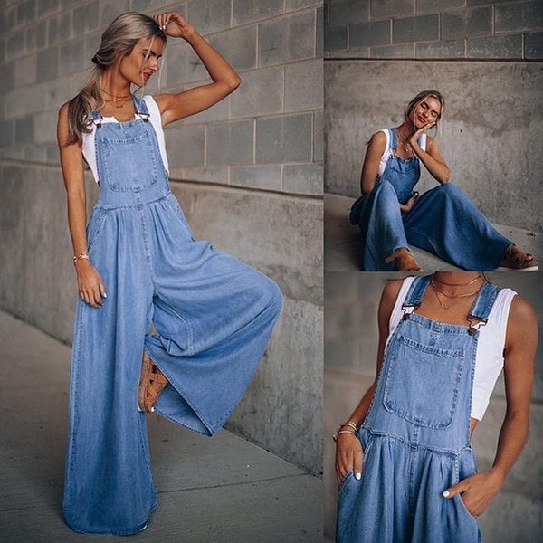 Alistair | Jumpsuit en Denim à Jambes Large avec Bretelles pour femmes