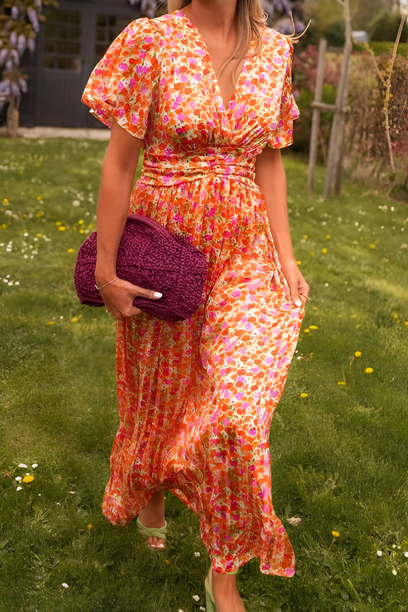 Capucine | Robe maxi à imprimé floral et col en V pour femmes