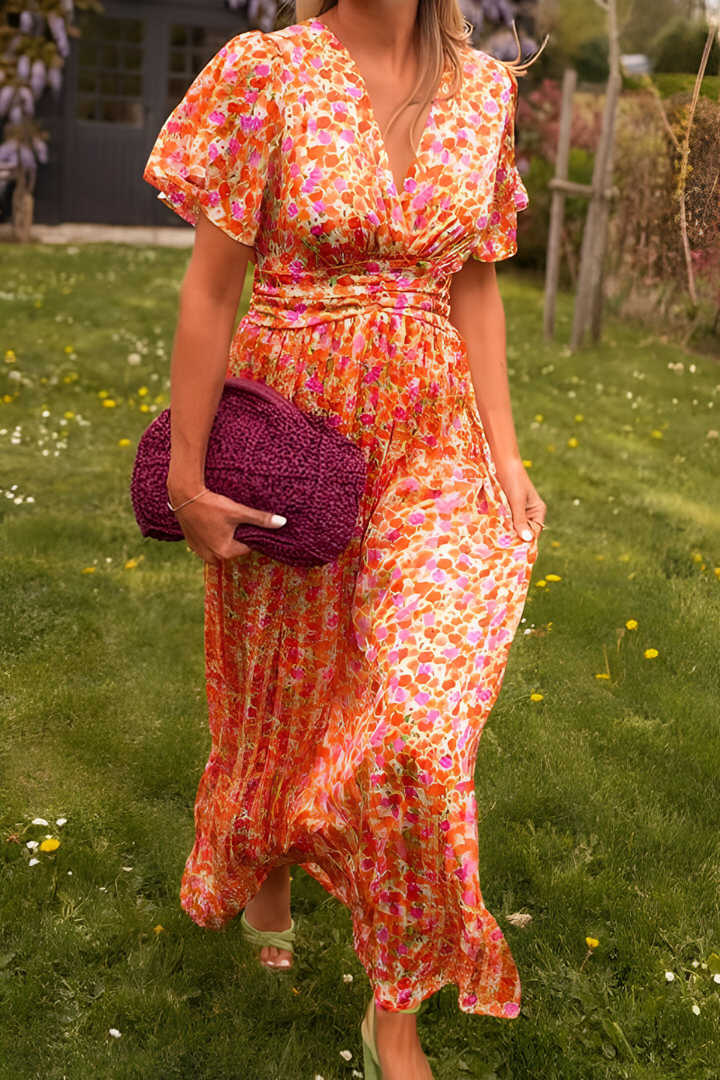 Capucine | Robe maxi à imprimé floral et col en V pour femmes