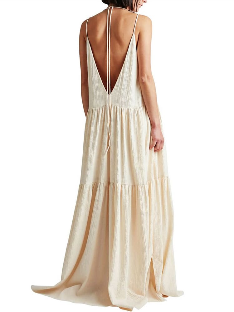 Robe Évasion Satinée – Crème Élégance & Coupe Fluide Chic