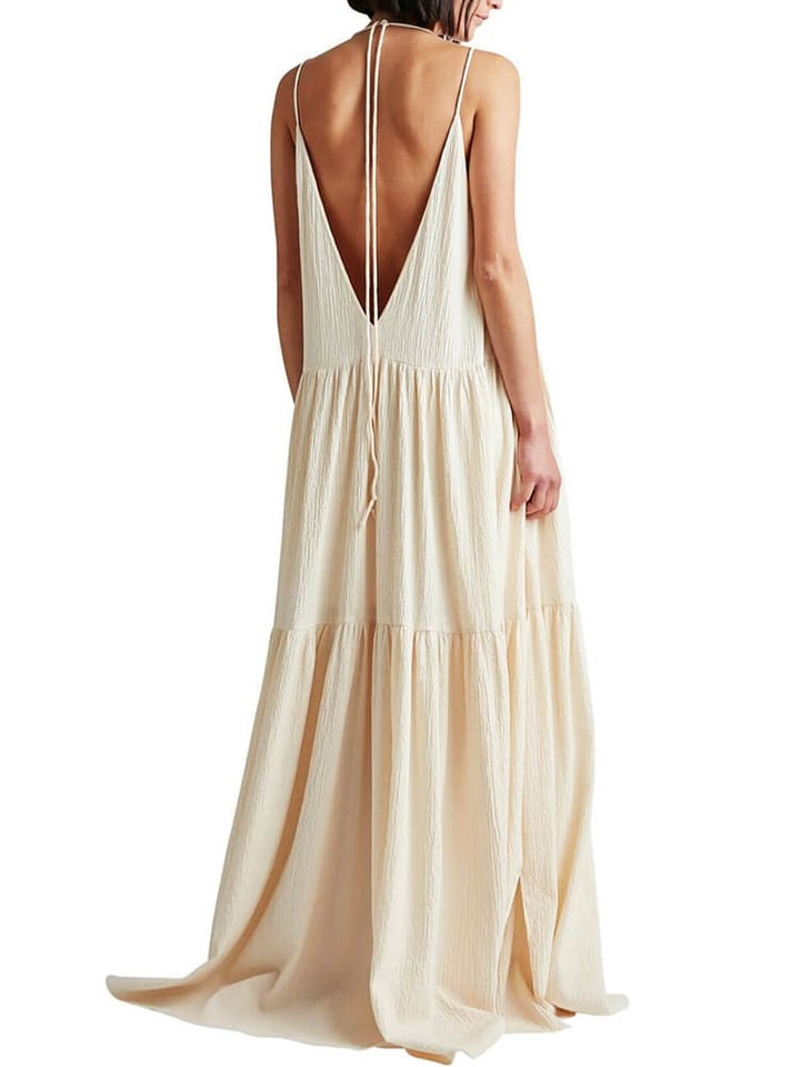 Robe Évasion Satinée – Crème Élégance & Coupe Fluide Chic