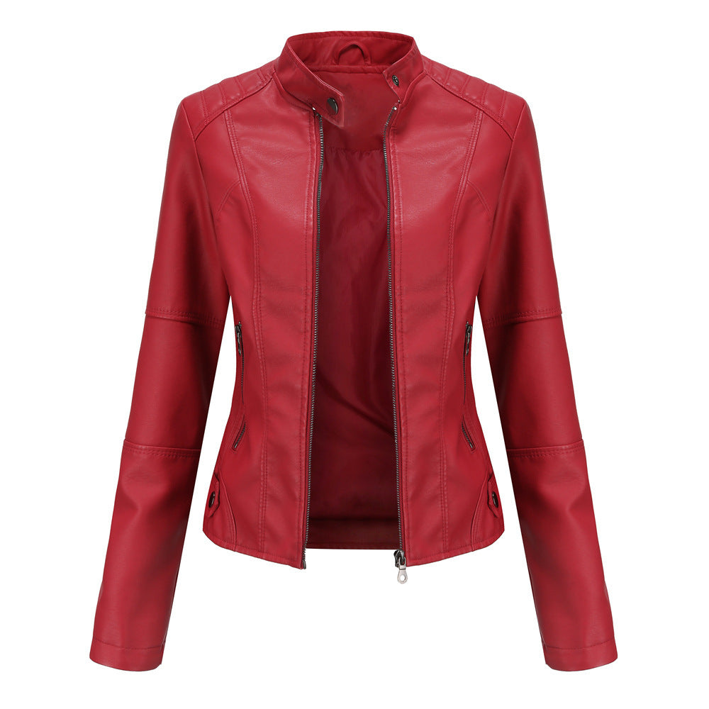 Veste en Simili Cuir Femme | Col Montant | Coupe Ajustée