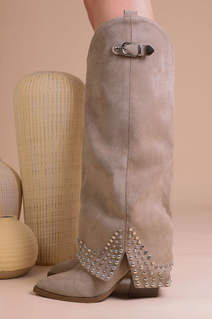 Bottes Hautes Femme Noires En Similicuir Avec Boucle Et Clous – Modèle Shark Tendance Pour La Saison Automne Hiver