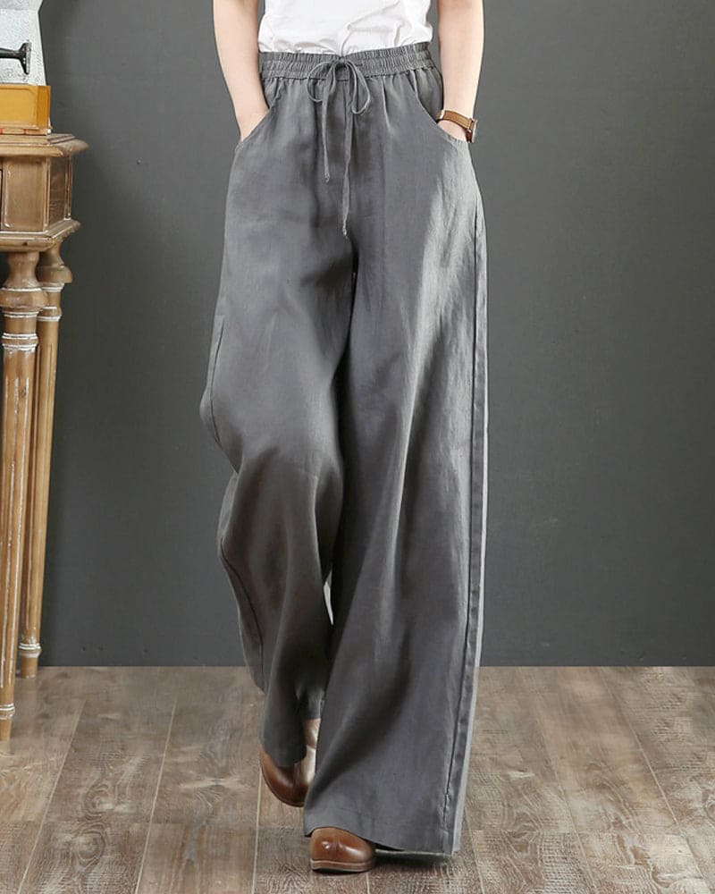 Veloria | Pantalon Large Taille Haute Lin Fluide Chic Été Pour Femme