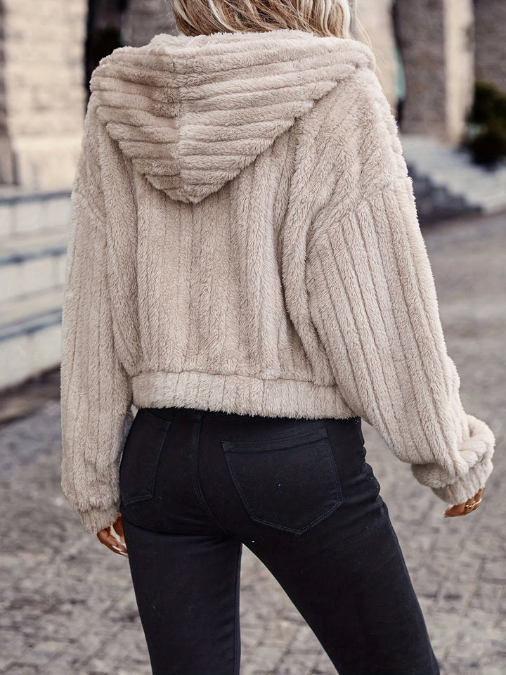 Veste Zippée En Polaire Double Face Pour Femmes – Style Teddy À Capuche