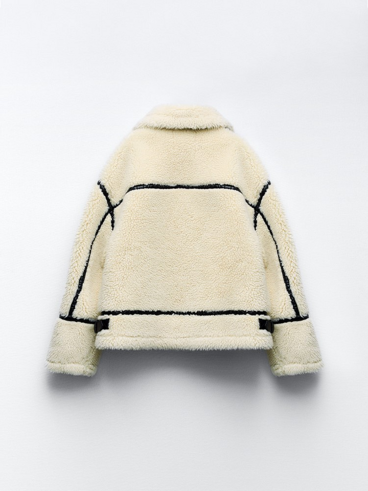 Veste Effet Peau Lainée | Fausse Fourrure & Contrastée | Coupe Moderne