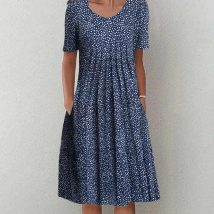 Bonbon | Robe Mi-Longue Fleurie à Manches Courtes avec Plis pour Femmes