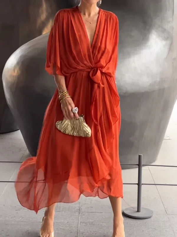 Robe Portefeuille Mi-longue | Légère et Élégante | Ceinture Ajustable
