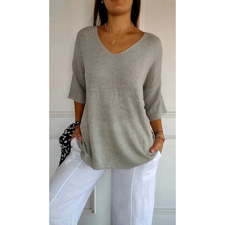 Bojana | Top en Maille avec Col en V et Manches Chauve-Souris pour Femmes