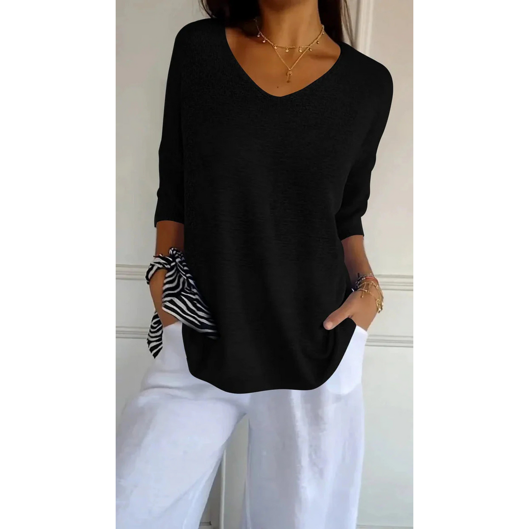 Bojana | Top en Maille avec Col en V et Manches Chauve-Souris pour Femmes