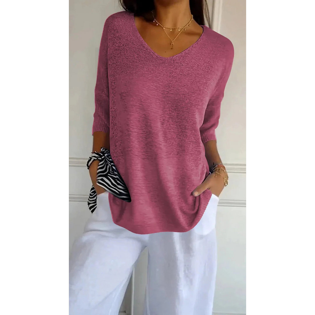 Bojana | Top en Maille avec Col en V et Manches Chauve-Souris pour Femmes