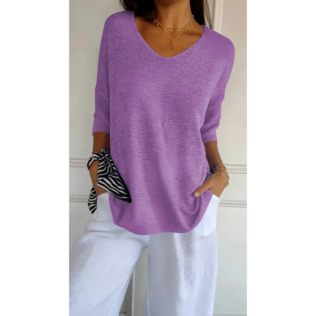 Bojana | Top en Maille avec Col en V et Manches Chauve-Souris pour Femmes