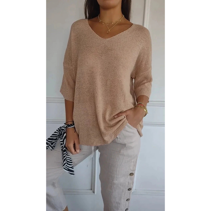 Bojana | Top en Maille avec Col en V et Manches Chauve-Souris pour Femmes