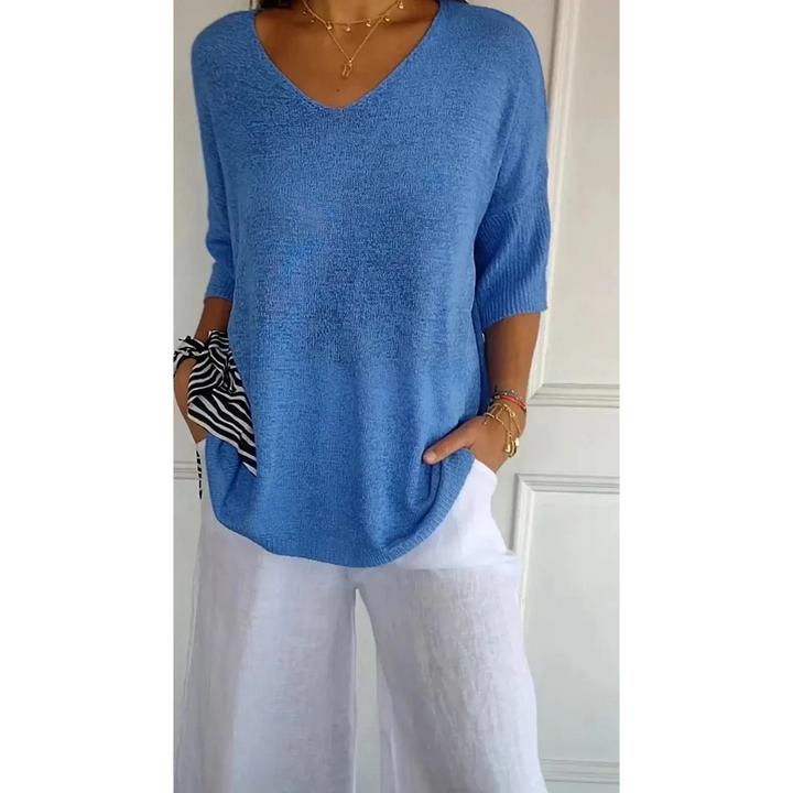 Bojana | Top en Maille avec Col en V et Manches Chauve-Souris pour Femmes