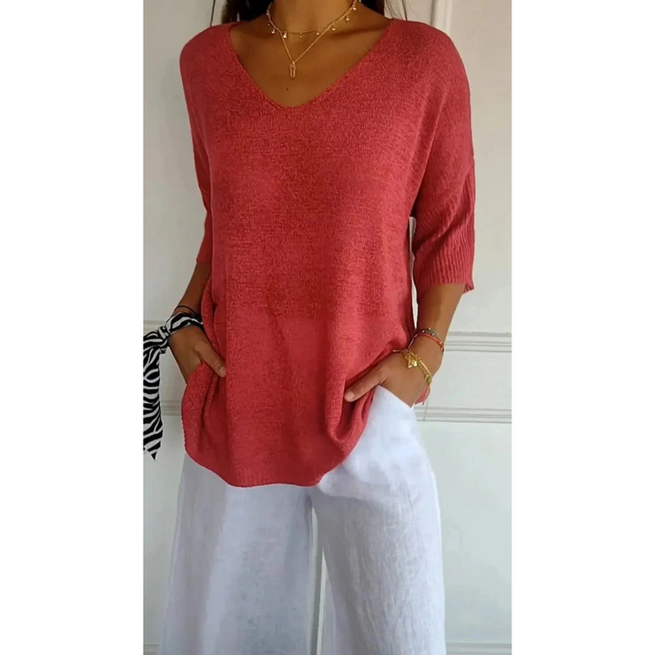 Bojana | Top en Maille avec Col en V et Manches Chauve-Souris pour Femmes
