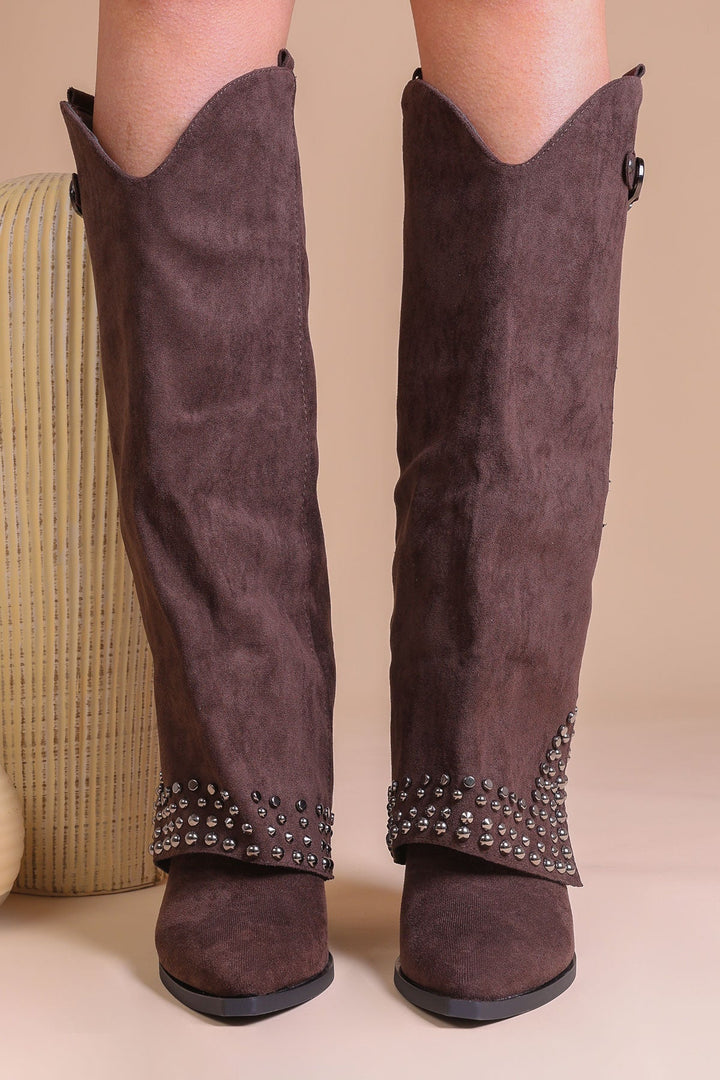 Bottes Hautes Femme Noires En Similicuir Avec Boucle Et Clous – Modèle Shark Tendance Pour La Saison Automne Hiver