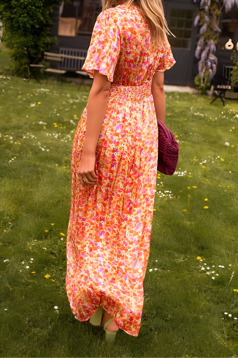 Capucine | Robe maxi à imprimé floral et col en V pour femmes