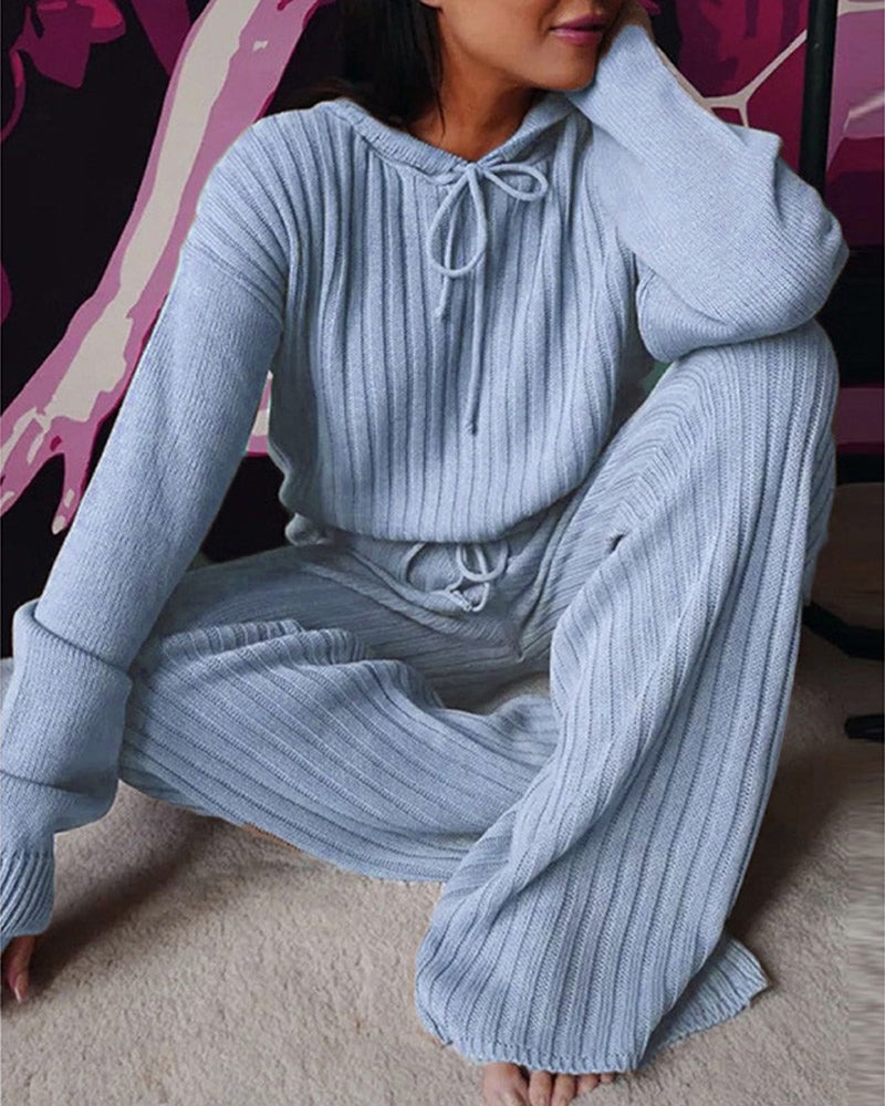 Ensemble Pull et Pantalon en Maille Côtelée | Confortable et Tendance | Look Décontracté
