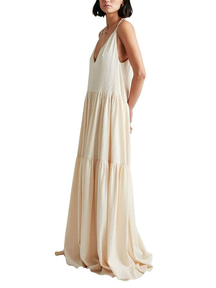 Robe Évasion Satinée – Crème Élégance & Coupe Fluide Chic