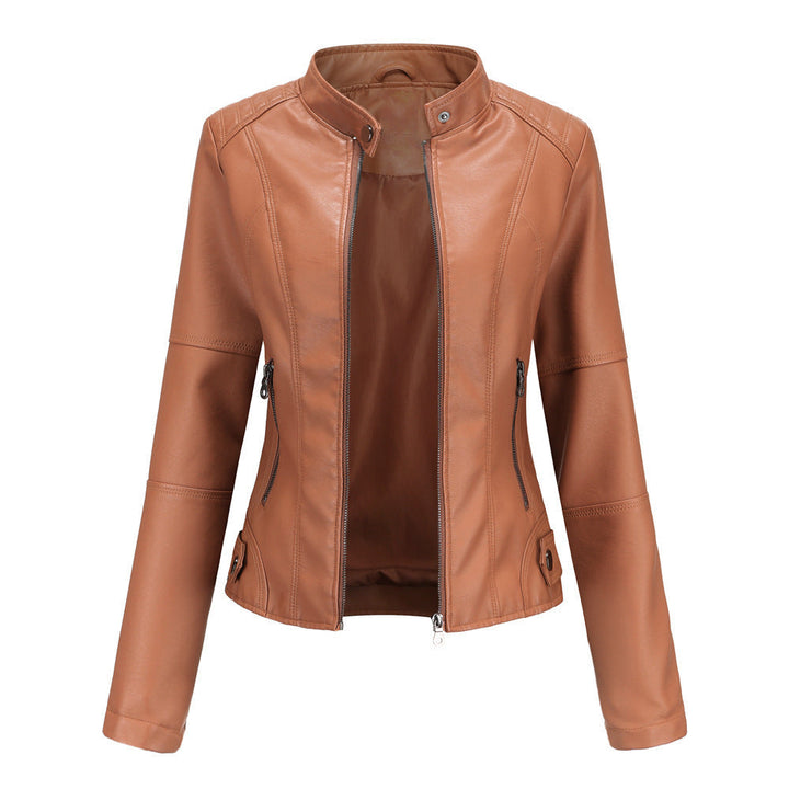Veste en Simili Cuir Femme | Col Montant | Coupe Ajustée