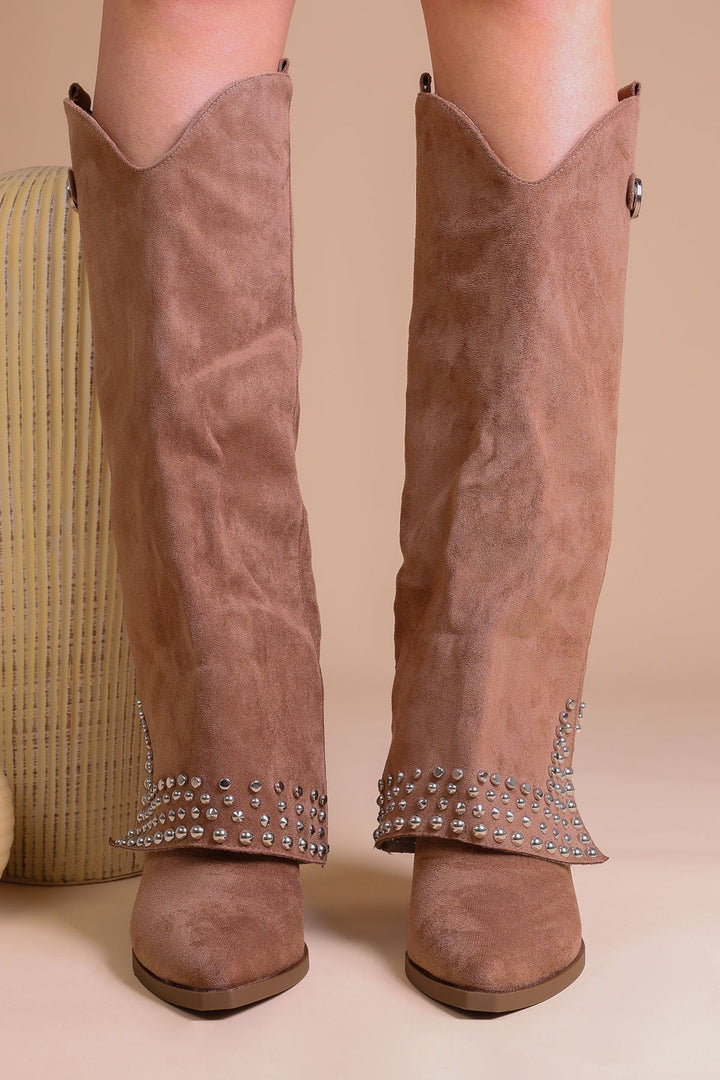 Bottes Hautes Femme Noires En Similicuir Avec Boucle Et Clous – Modèle Shark Tendance Pour La Saison Automne Hiver