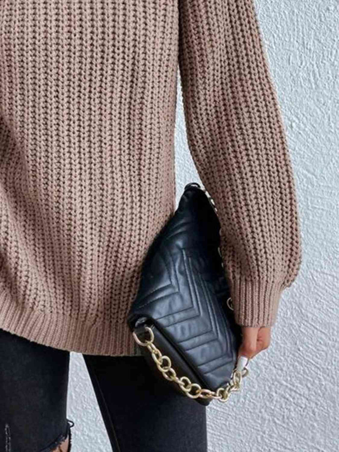 Pull Fendu À Col Roulé En Maille Côtelée Pour Femmes – Tricot Chic Automne/Hiver