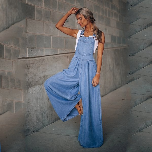 Alistair | Jumpsuit en Denim à Jambes Large avec Bretelles pour femmes