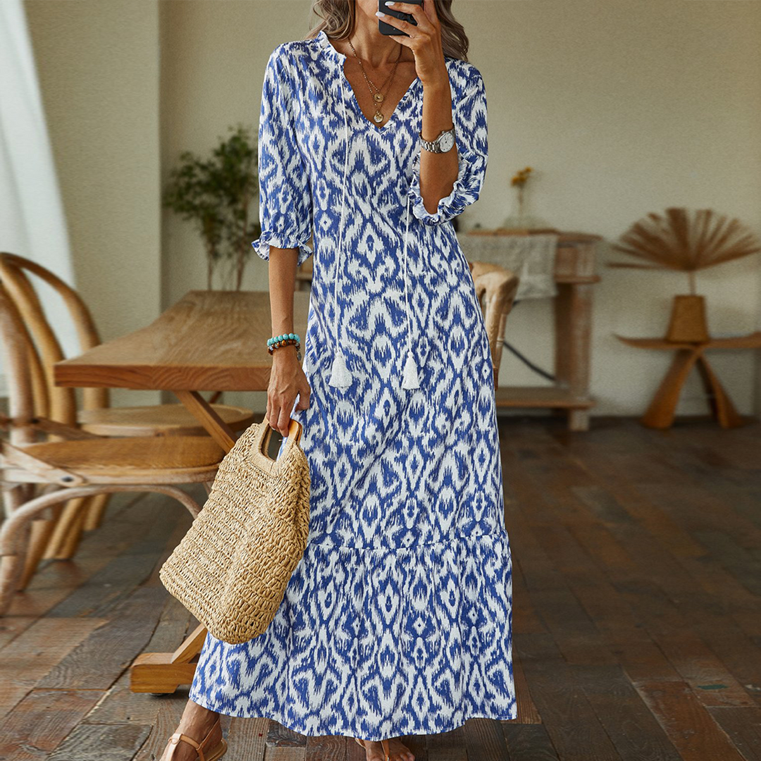 Robe Riviera Bohème – Bleu et Blanc & Coupe Fluide d’Été