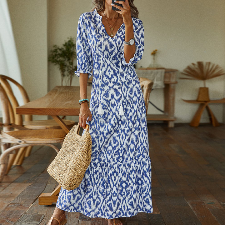 Robe Riviera Bohème – Bleu et Blanc & Coupe Fluide d’Été