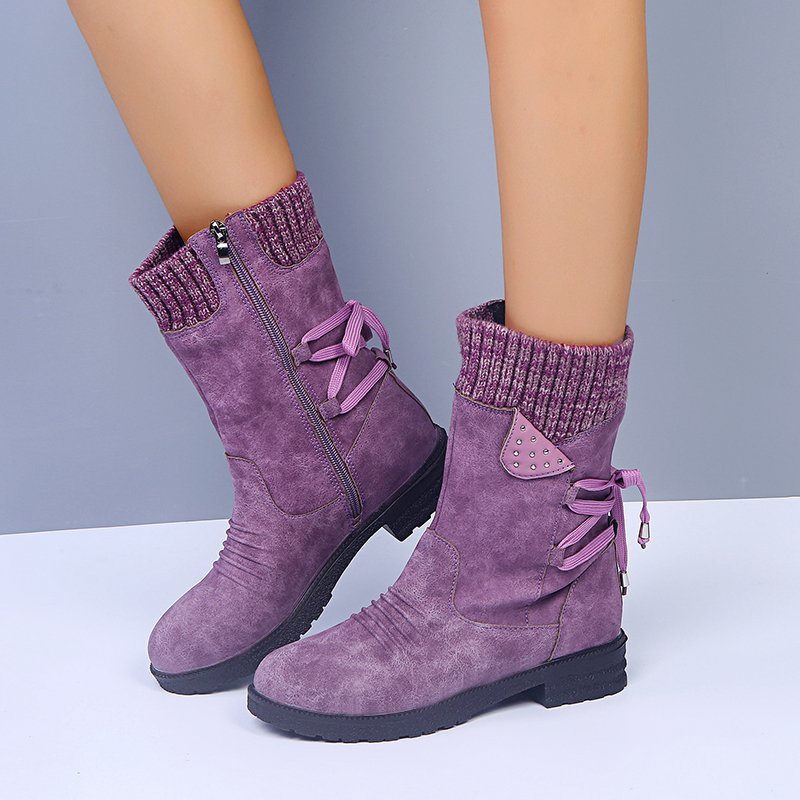 Bottines en Simili Daim avec Col Tricoté | Confortables et Tendance | Look Décontracté