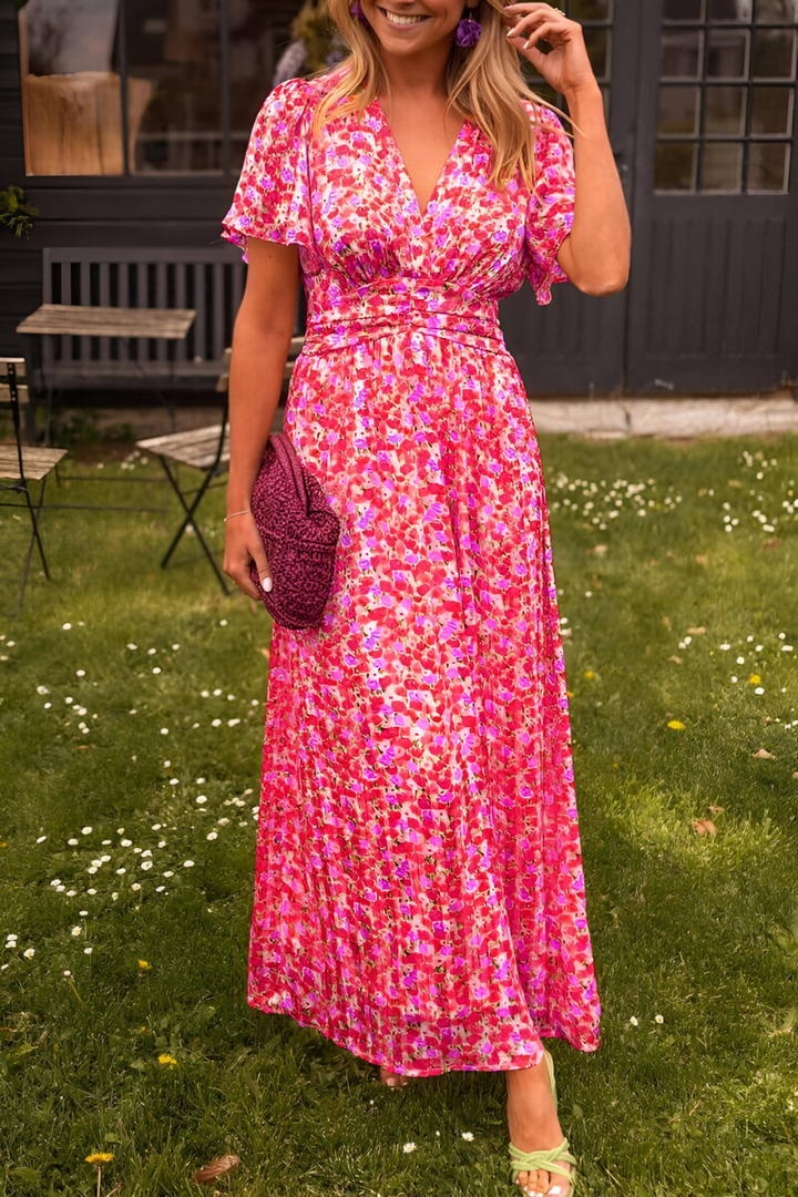 Capucine | Robe maxi à imprimé floral et col en V pour femmes