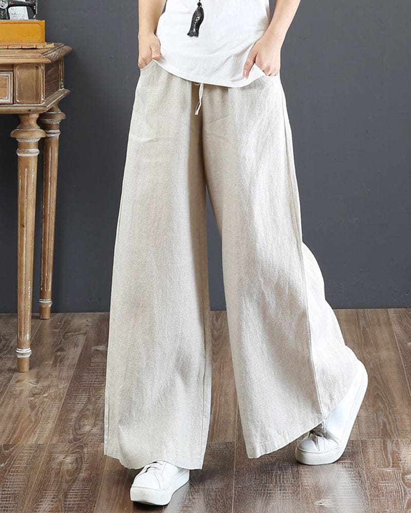 Veloria | Pantalon Large Taille Haute Lin Fluide Chic Été Pour Femme