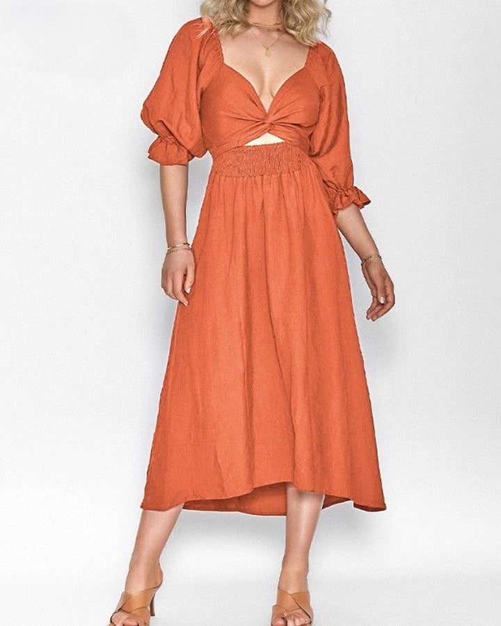 Robe Soleil Bohème – Midi à Découpe & Coupe Fluide d’Été