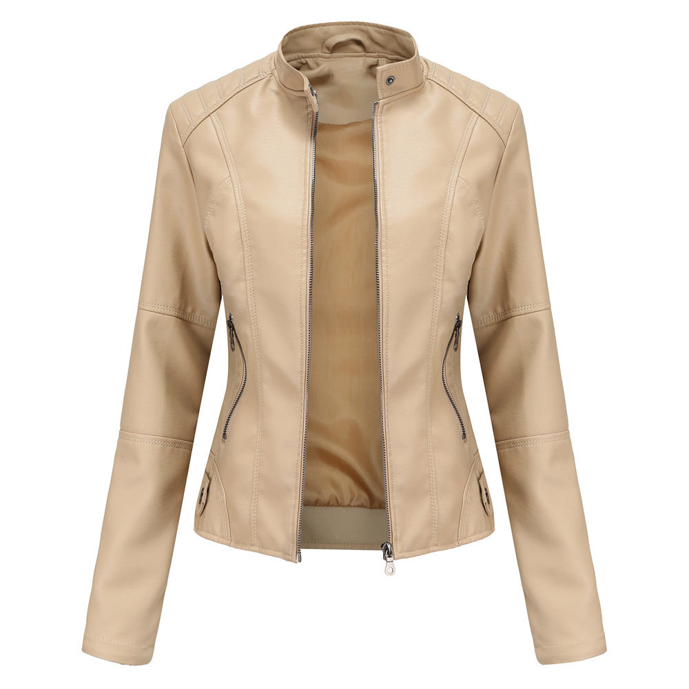 Veste en Simili Cuir Femme | Col Montant | Coupe Ajustée