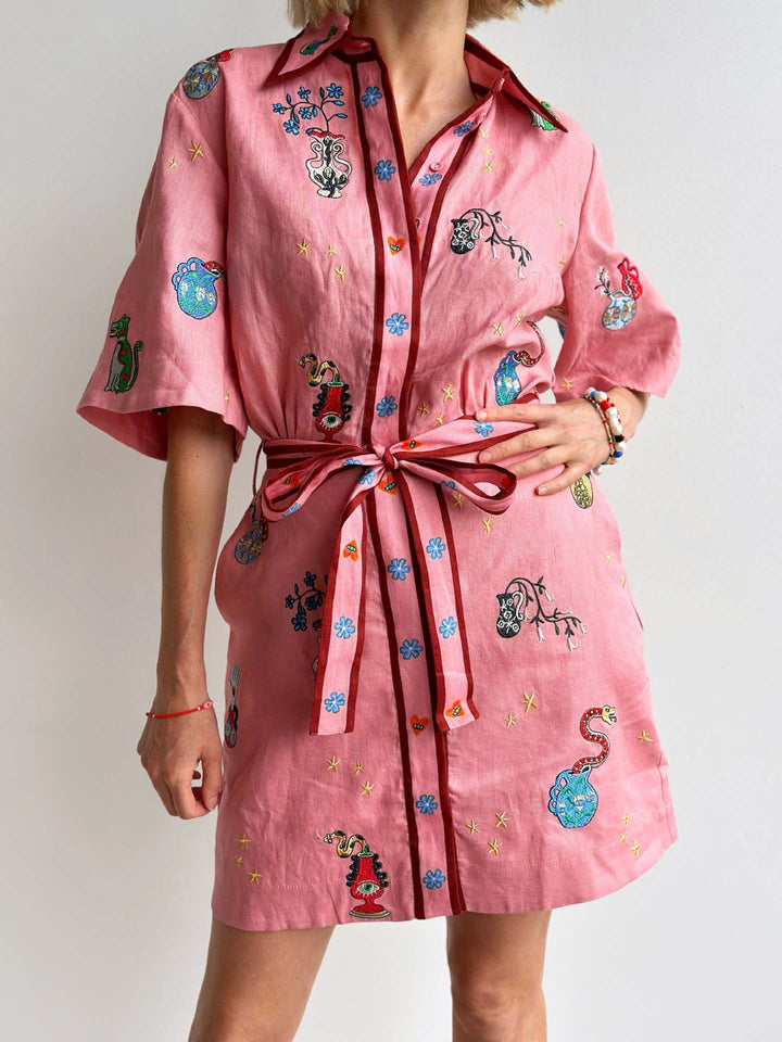 Robe Esquisse en Lin Rose – Coupe Fluide & Élégance d’Été