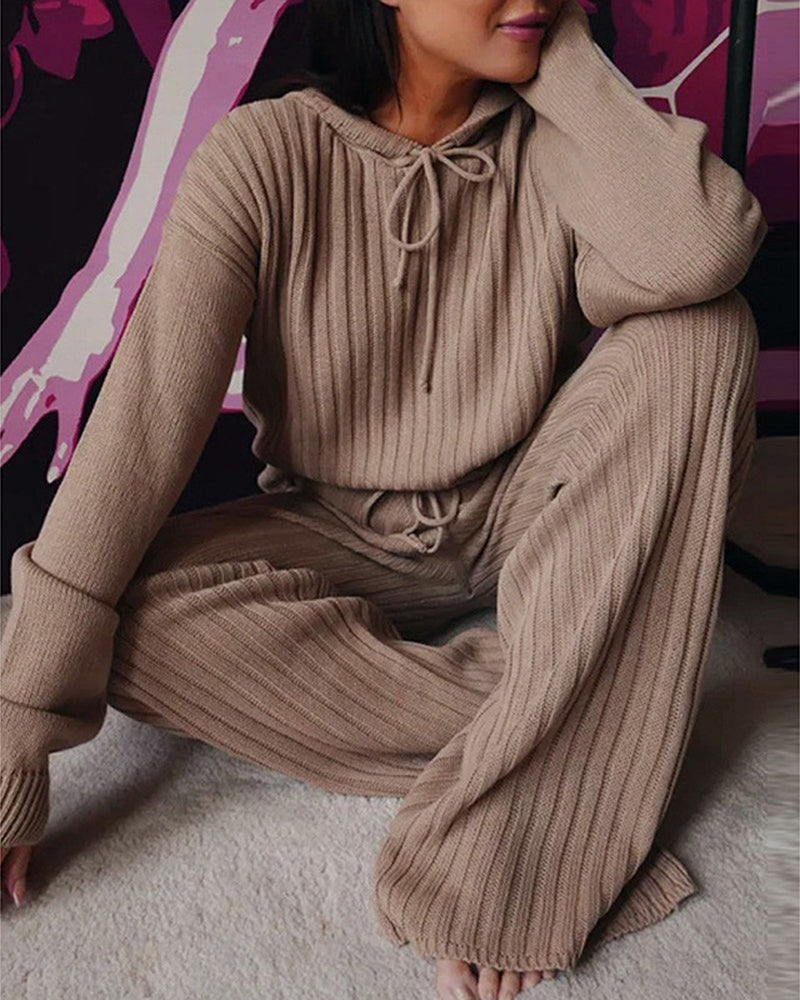 Ensemble Pull et Pantalon en Maille Côtelée | Confortable et Tendance | Look Décontracté