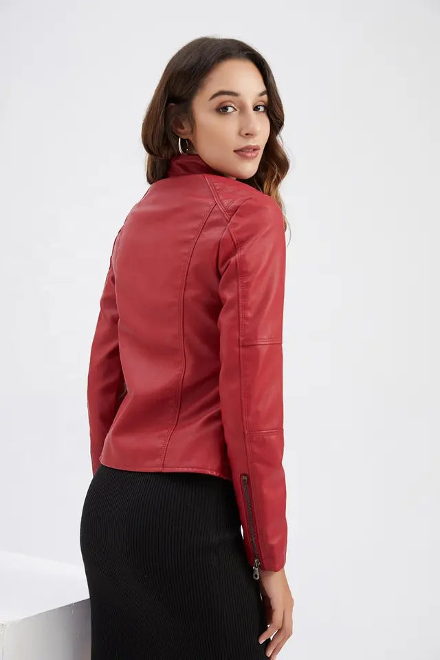 Veste en Simili Cuir Femme | Col Montant | Coupe Ajustée