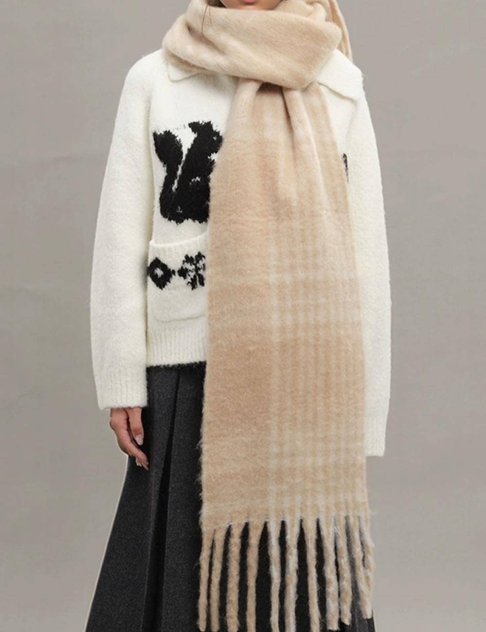 Écharpe À Carreaux Vintage Pour Femmes – Chaude À Franges Et Blocs De Couleurs