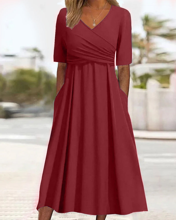 Robe Midi à Col Croisé | Élégante et Confortable | Style Féminin