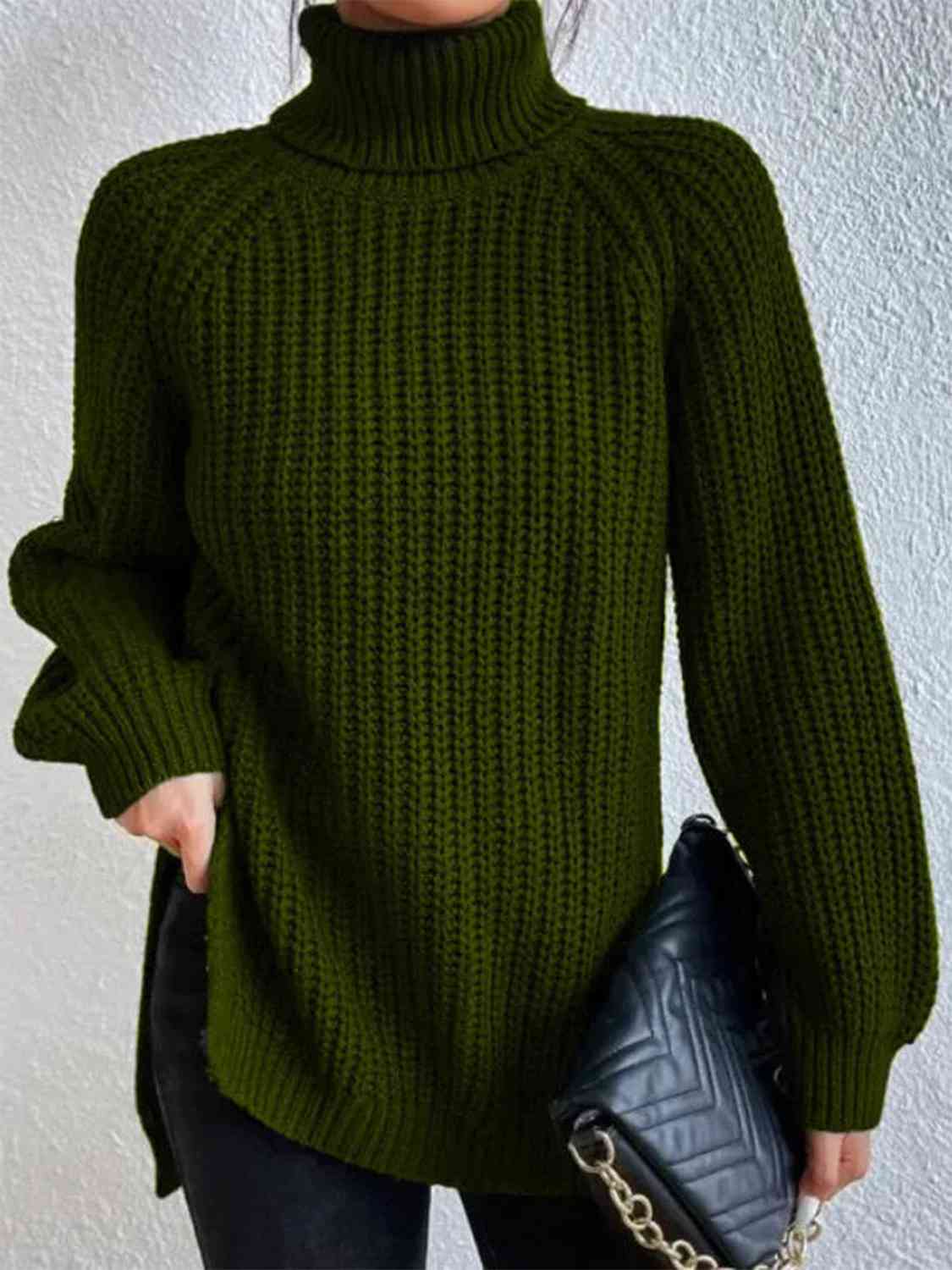 Pull Fendu À Col Roulé En Maille Côtelée Pour Femmes – Tricot Chic Automne/Hiver