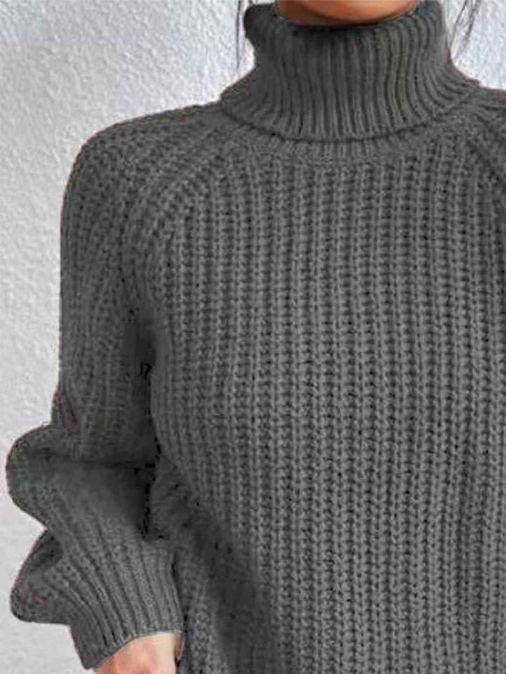 Pull Fendu À Col Roulé En Maille Côtelée Pour Femmes – Tricot Chic Automne/Hiver