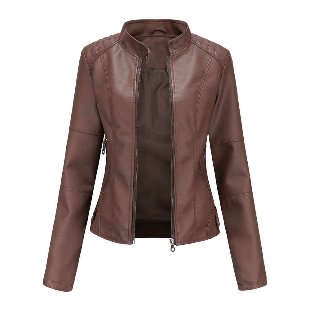 Veste en Simili Cuir Femme | Col Montant | Coupe Ajustée