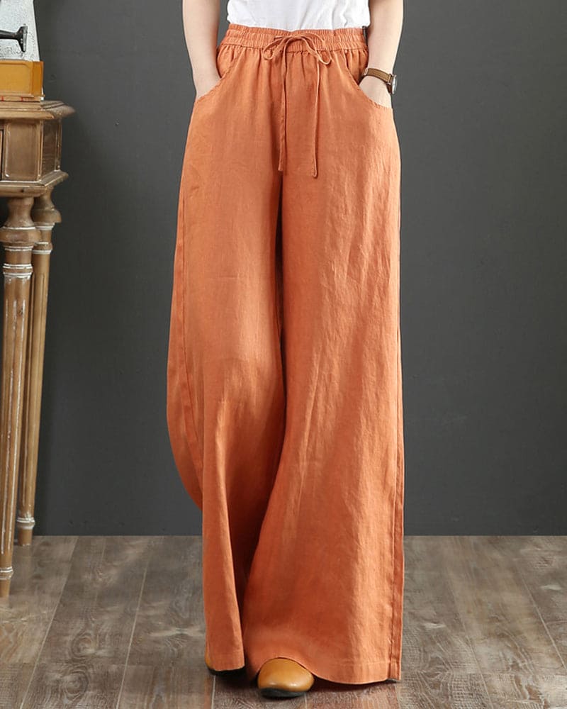 Veloria | Pantalon Large Taille Haute Lin Fluide Chic Été Pour Femme