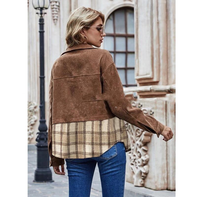 Veste en Suédine | Dos à Carreaux | Coupe Décontractée