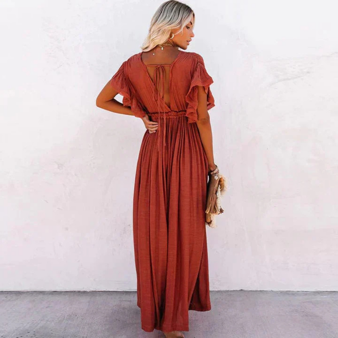 Elain | Robe Maxi Plissée avec Boutons pour Femme