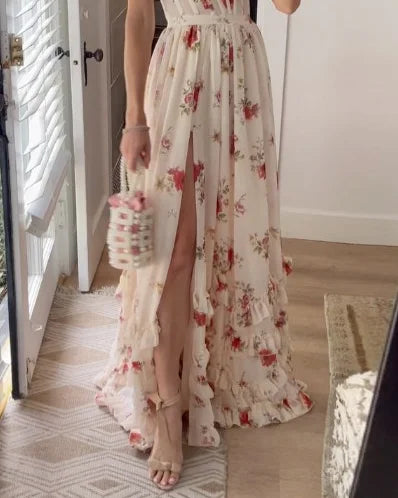 Robe Longue Fleurie – Bretelles Fines & Élégance Bohème
