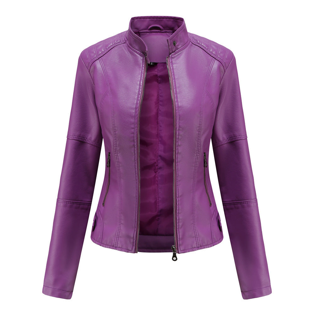 Veste en Simili Cuir Femme | Col Montant | Coupe Ajustée