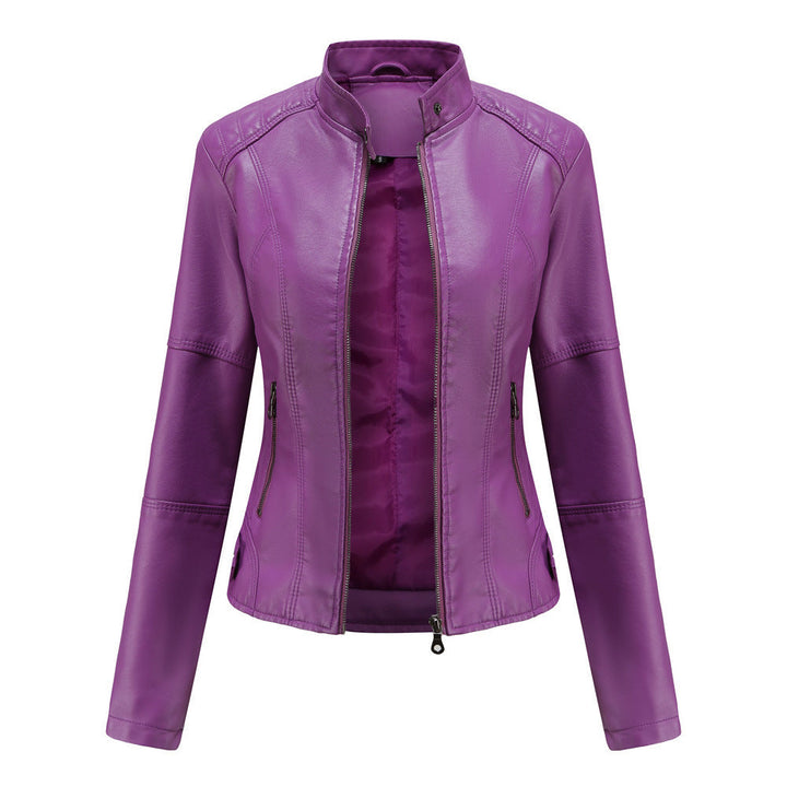 Veste en Simili Cuir Femme | Col Montant | Coupe Ajustée
