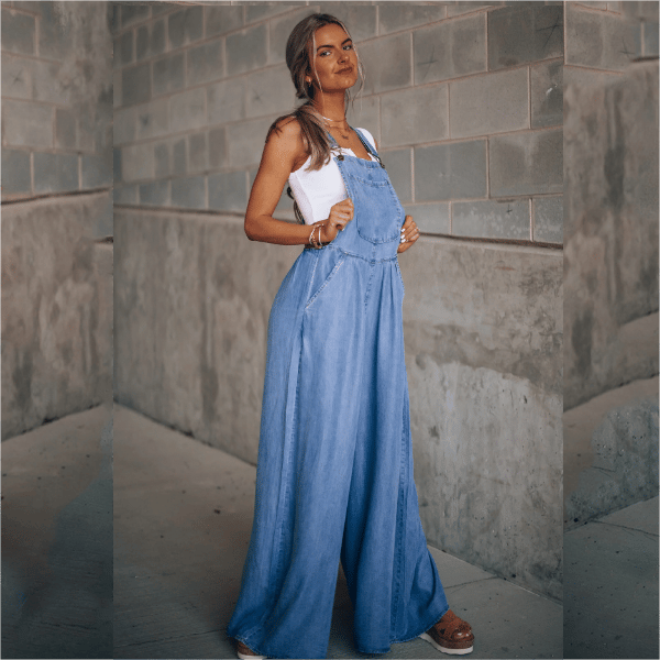 Alistair | Jumpsuit en Denim à Jambes Large avec Bretelles pour femmes