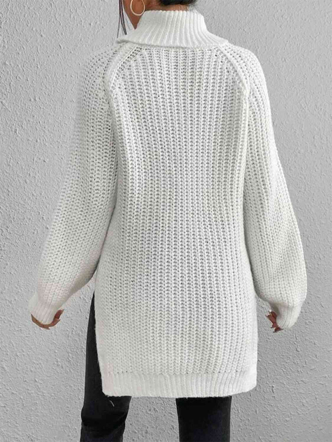 Pull Fendu À Col Roulé En Maille Côtelée Pour Femmes – Tricot Chic Automne/Hiver